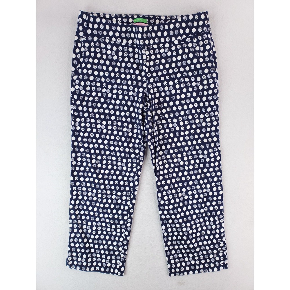 Lilly Pulitzer Kristen Pants Womens 6 Blue True Navy Squirt Lemon Cropped Ankle